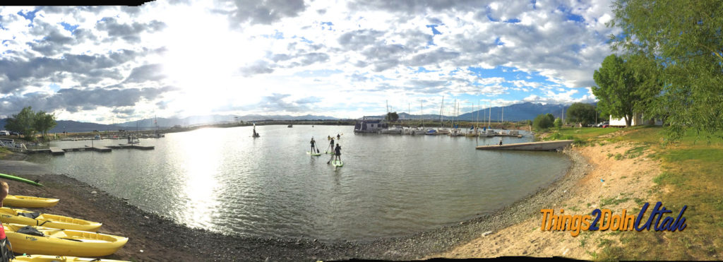 Although the panorama distorts the size, it shows the beauty. With the boat dock on the south and boat tie downs on the north, Lindon Marina is a perfect place to play